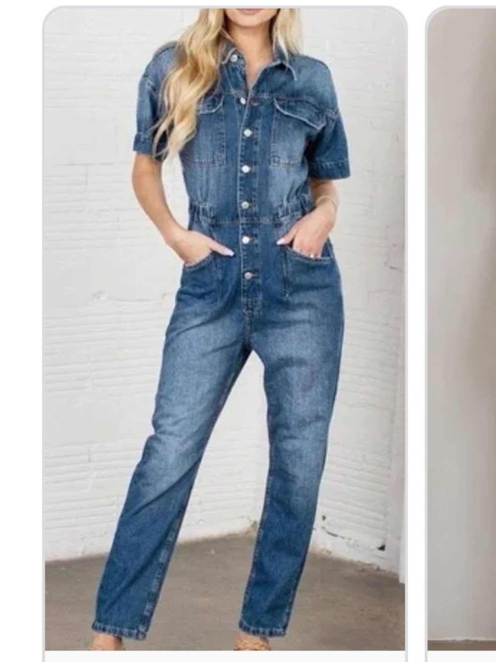 We The Free Light Blue Denim Short-Sleeve Overall Jumpsuit